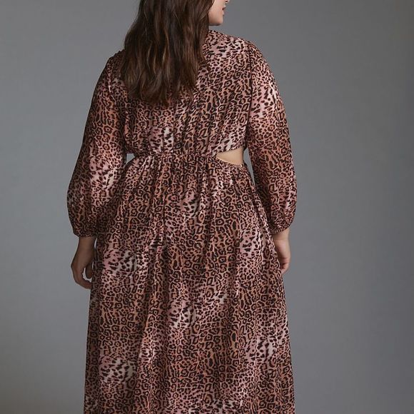 Anthropologie Ranna Gill Brown Motif Printed Cut-Out Midi Dress - Picture 6 of 9